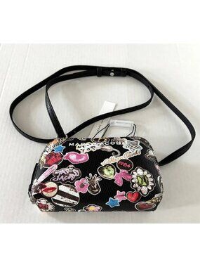New Marc Jacobs Small Crossbody Pebble Leather Graphic Sticker Print Black Multi